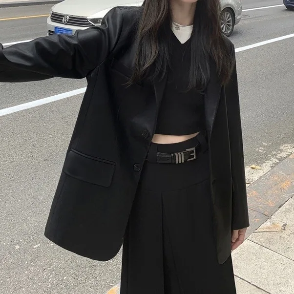 Coats Women Faux Leather Jackets Turn Down Collar Pu Coat Work Y2k Streetwear Jacket Casual Loose Outerwear Autumn Winter
