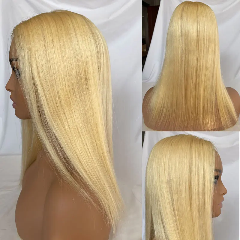 Braziliaanse Human Hair Toppers Voor Dames Zijden Basissluiting Clip In Top Haarstukjes Steil Maagdelijk Haar Blond 613 #12X13(4.7X 5.1in)