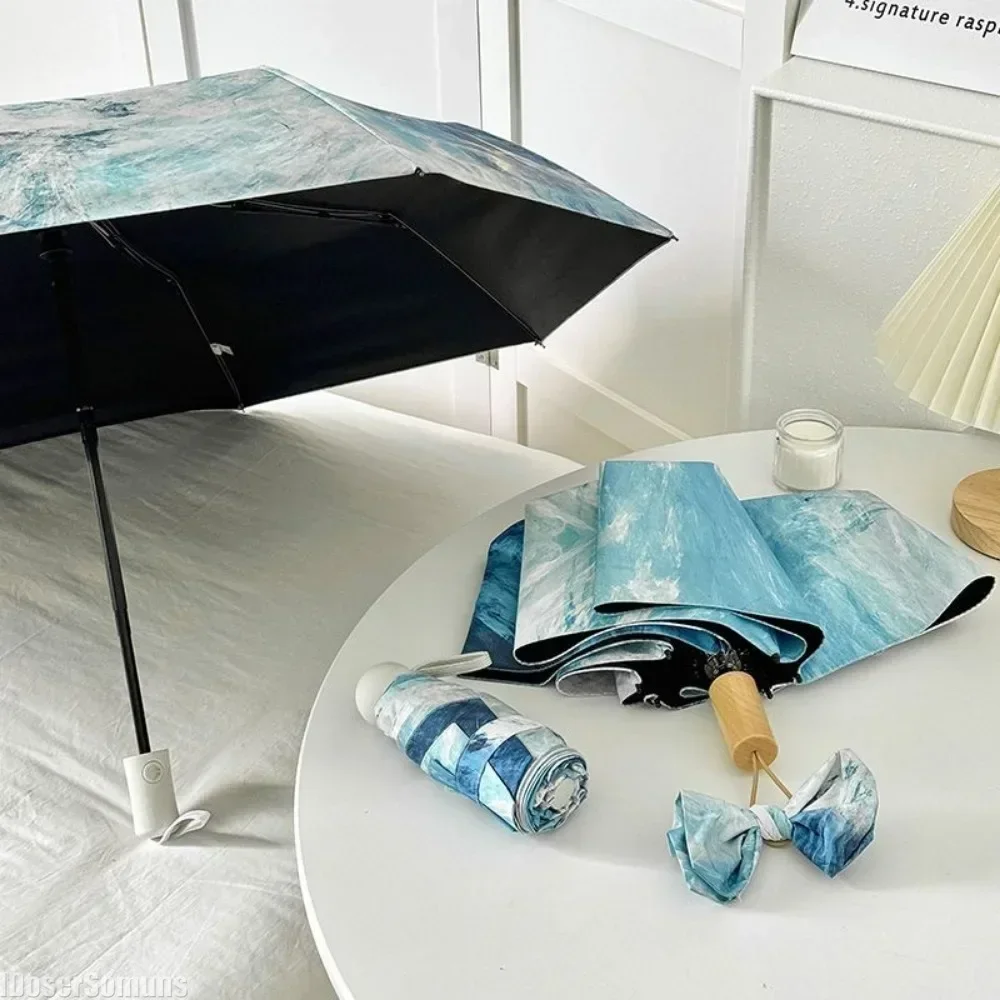 New Mini Blue Sea Blue Sky Sun UPF 50+ Umbrella Rain Umbrella Vinyl UV Ultraviolet Protection Capsule Pocket Sun Shade Parasol