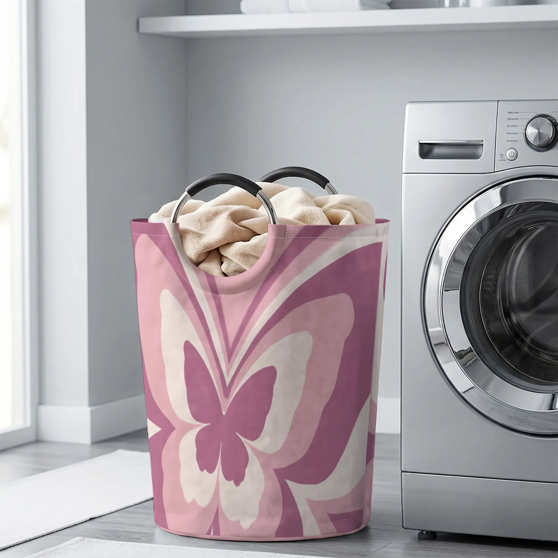 Pink Purple Gradient Butterfly Print Handheld Storage Basket, For Laundry, Bedroom & Home Sundries Storage