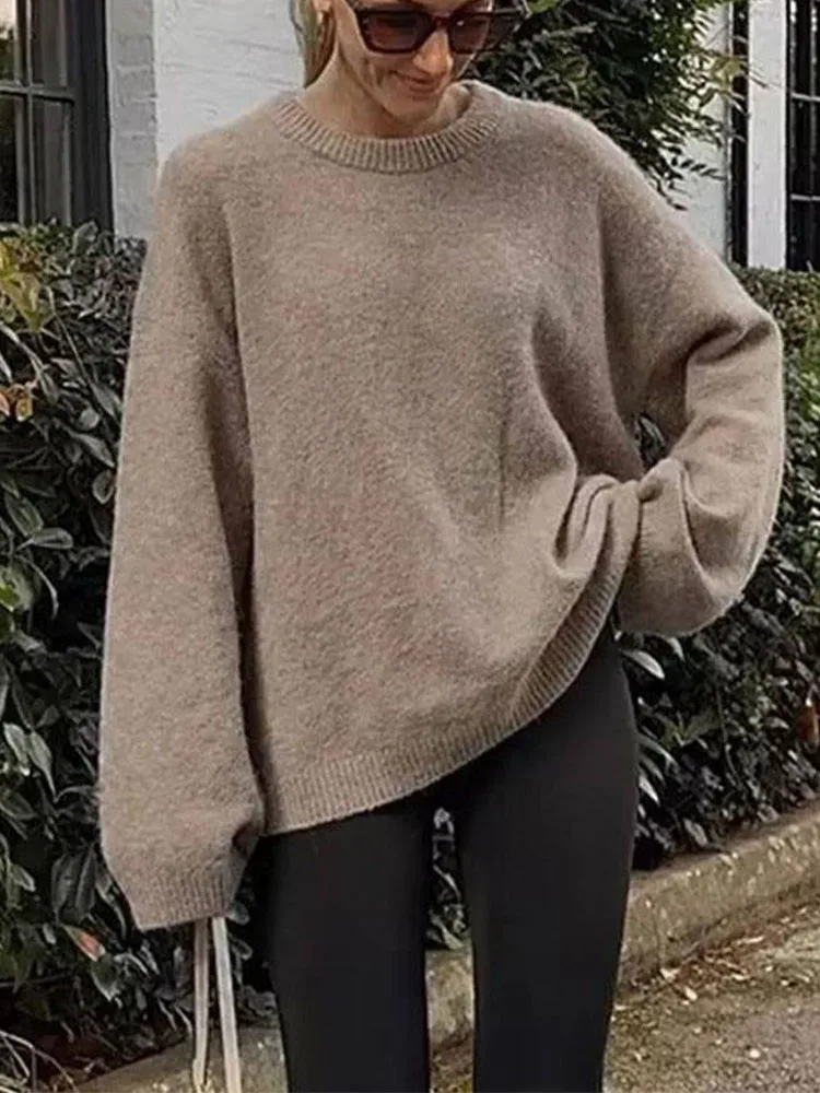 

HH 2024, зимний женский свитер с длинными рукавами, повседневный свободный пушистый джемпер, трикотаж, женский минималистичный уличный пуловер