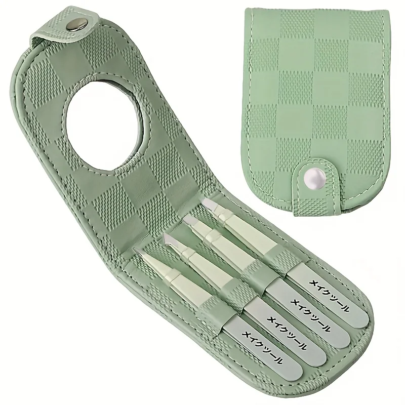 مجموعة ملاقط متدرجة الألوان من الفولاذ المقاوم للصدأ مكونة من 4 قطع - إزالة شعر الحاجب واللحية والشارب المنحنية بدقة - قبضة مريحة، و #5