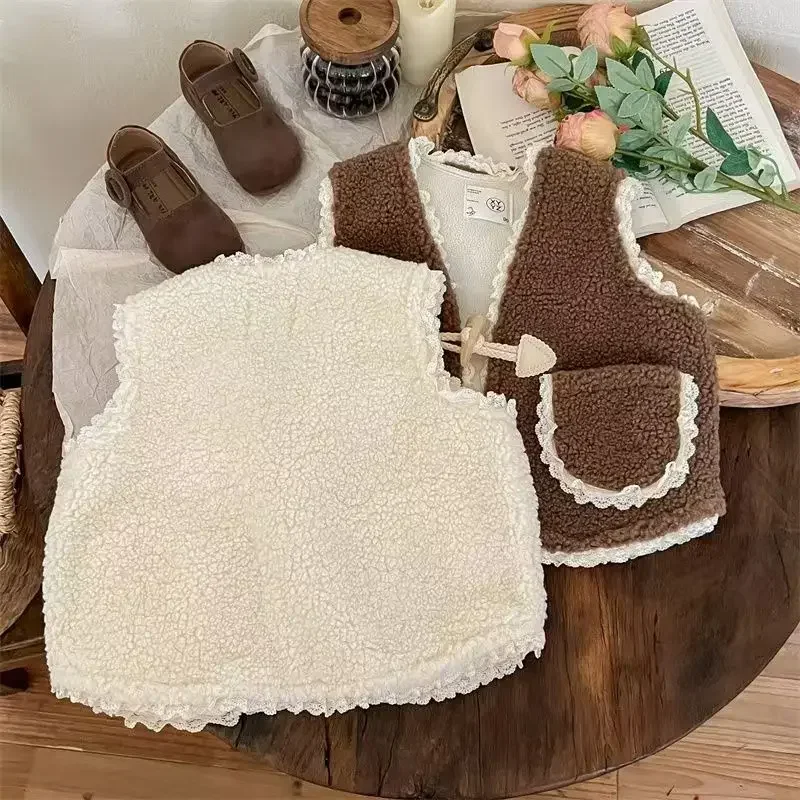 Autunno e Inverno Cardigan Gilet Bambino Gilet senza maniche Cappotto Coreano Stile semplice Vestiti Top Fashion 2-8Y Ragazze Gilet 2025 Nuovo bambino