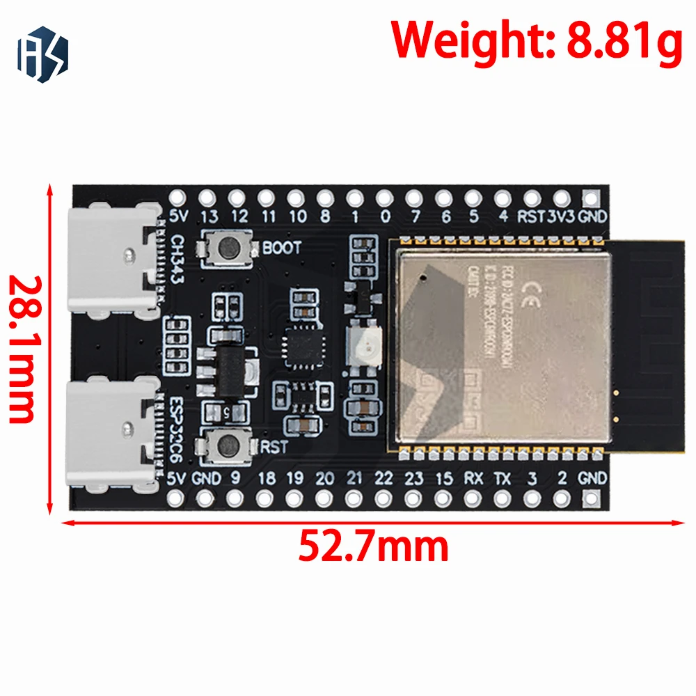 ESP32 / ESP32-C6 WiFi + Bluetooth Internet Of Things Papan Pengembangan Tipe C Ganda Papan Inti ESP32-C6-DevKit C N4R2 UNTUK Arduino
