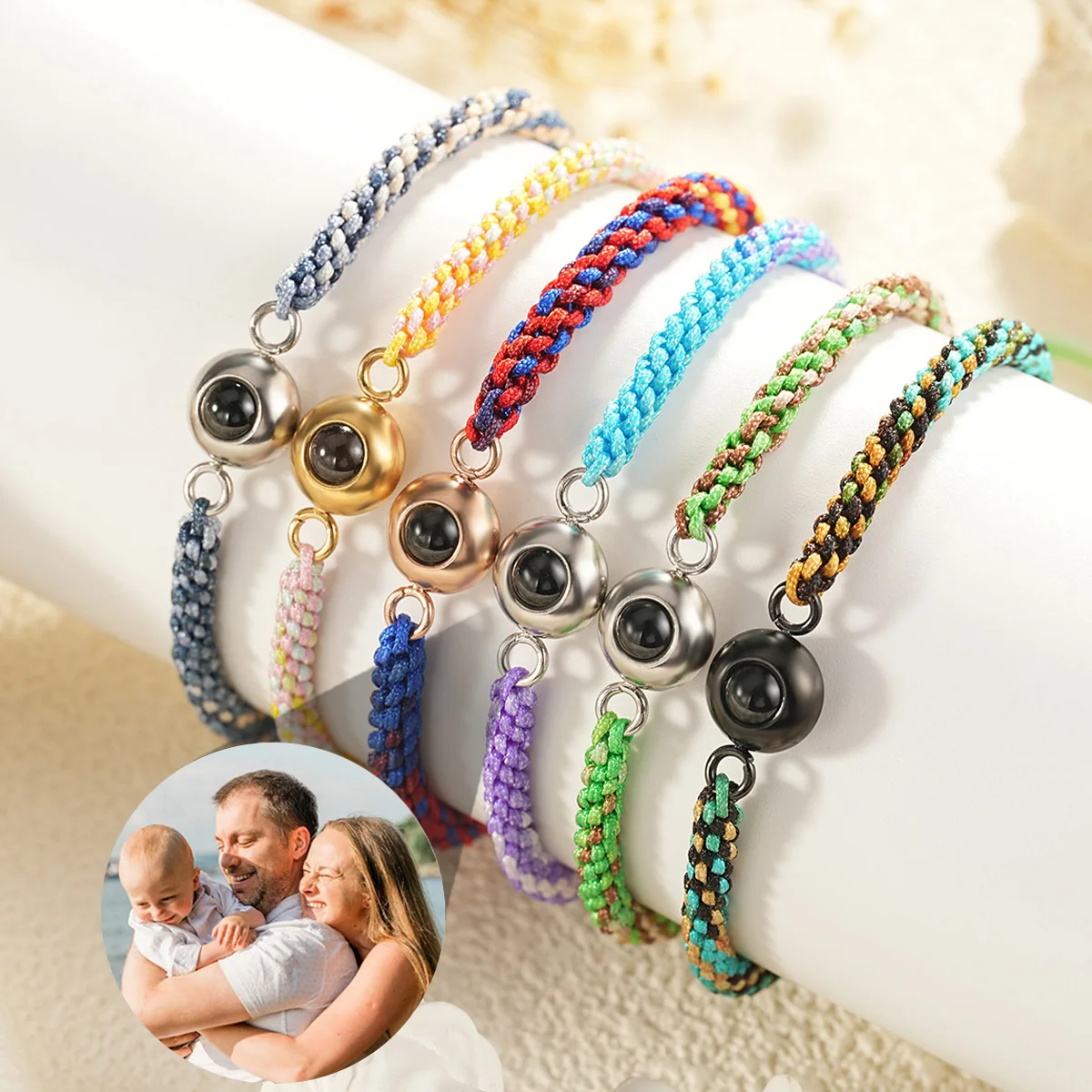 DHQH Original Custom Circular Projection Bracelet New Dual Color Woven Projection Bracelet with Family Photo Valentine Day Gift