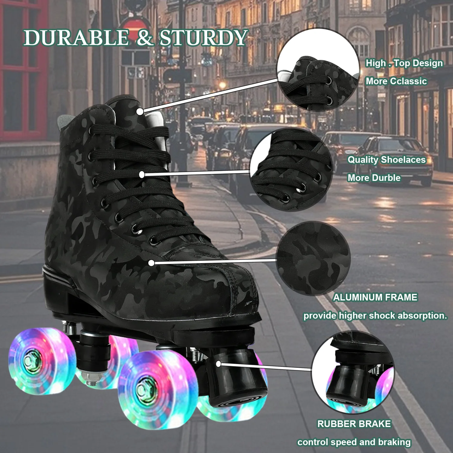 Beginner Double-Row Roller Skates Women Men Outdoor Skating 4 Wheels Skate Shoes Size 37 38 39 40 41-45 Flashing Quad Sneakers