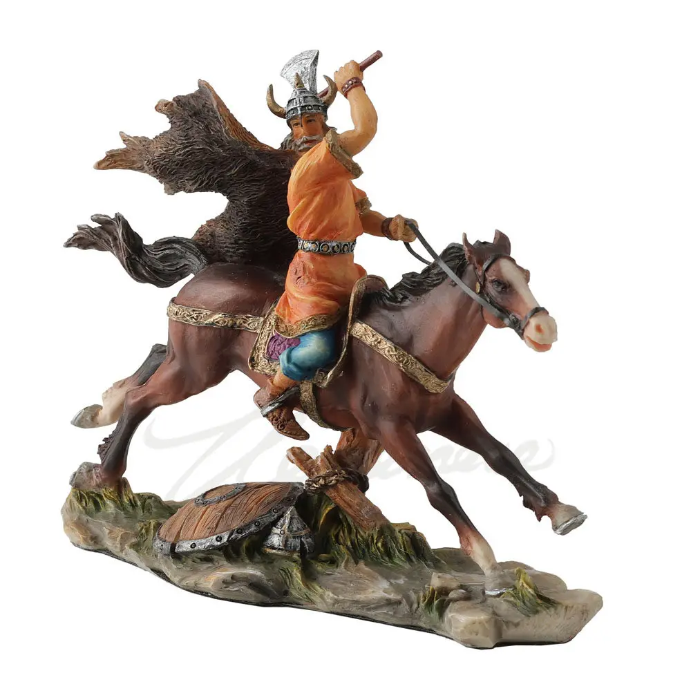 Viking Warrior on Horseback Resin Statue Medieval Battle Sculpture for Home Office Decor Collectible Gift for History Enthusiast