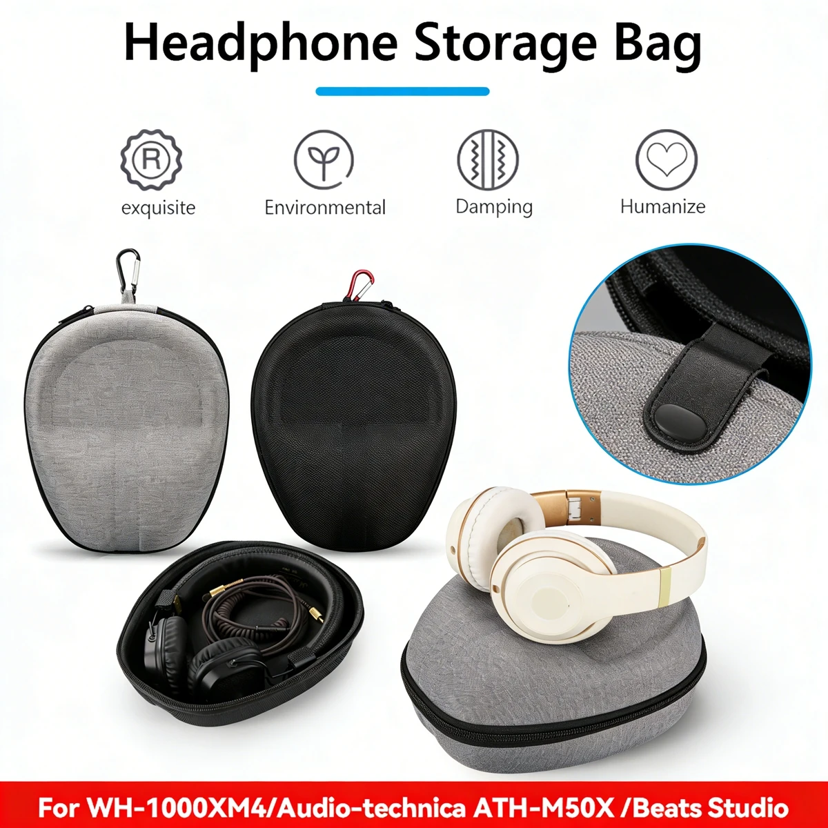 EVA-Kopfhörer-Etui, Tragetasche für Sennheiser HD598 HD580 HD558 HD559 HD569 HD579 HD599, für Headset-Aufbewahrungstasche, Box-Zubehör
