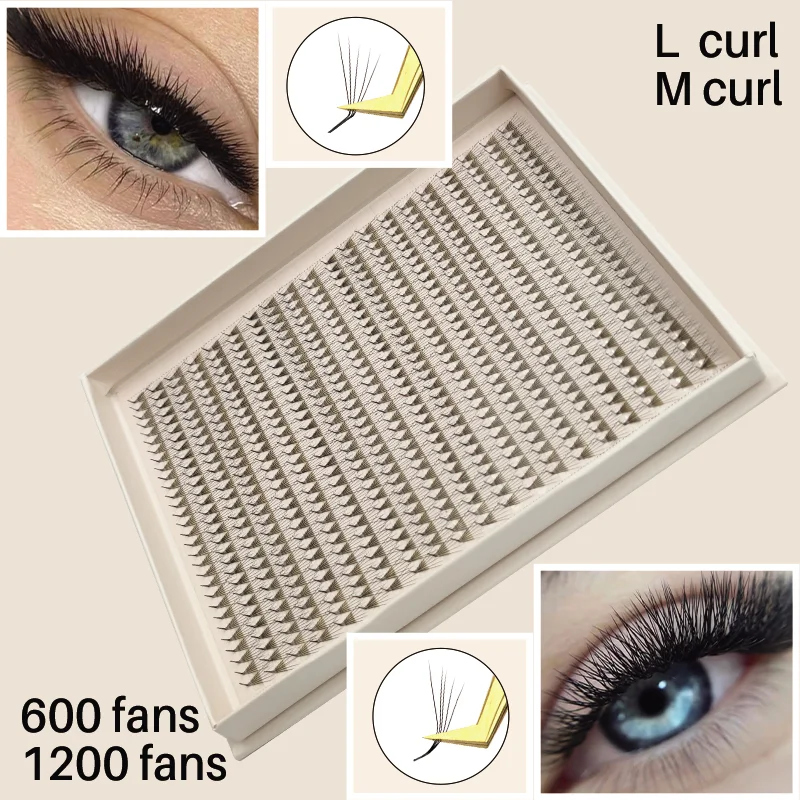 600/1200 Fans Premade Volume Fan Mega Tray L M Curl Matte Ultra Dark Pointy Base Promade Fans Eyelash Extensions Makeup Tools