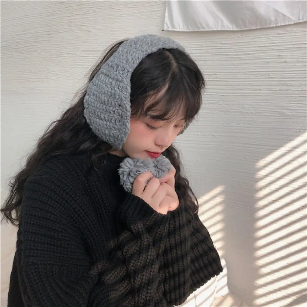 Handmade Korean Style Y2k Earmuffs Solid Color Thicken JK Knitted Earflap Skiing Windproof Winter Ear Cover Women