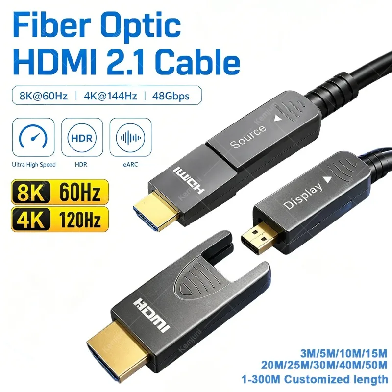 HD 8K 60HZ HDMI 2.1 Fiber Optic Cable HDMI A+D Active Fiber 4K 120HZ HDR 48GBPS RX 7900/7800 RTX 4090/4070 Micro HDMI Cable