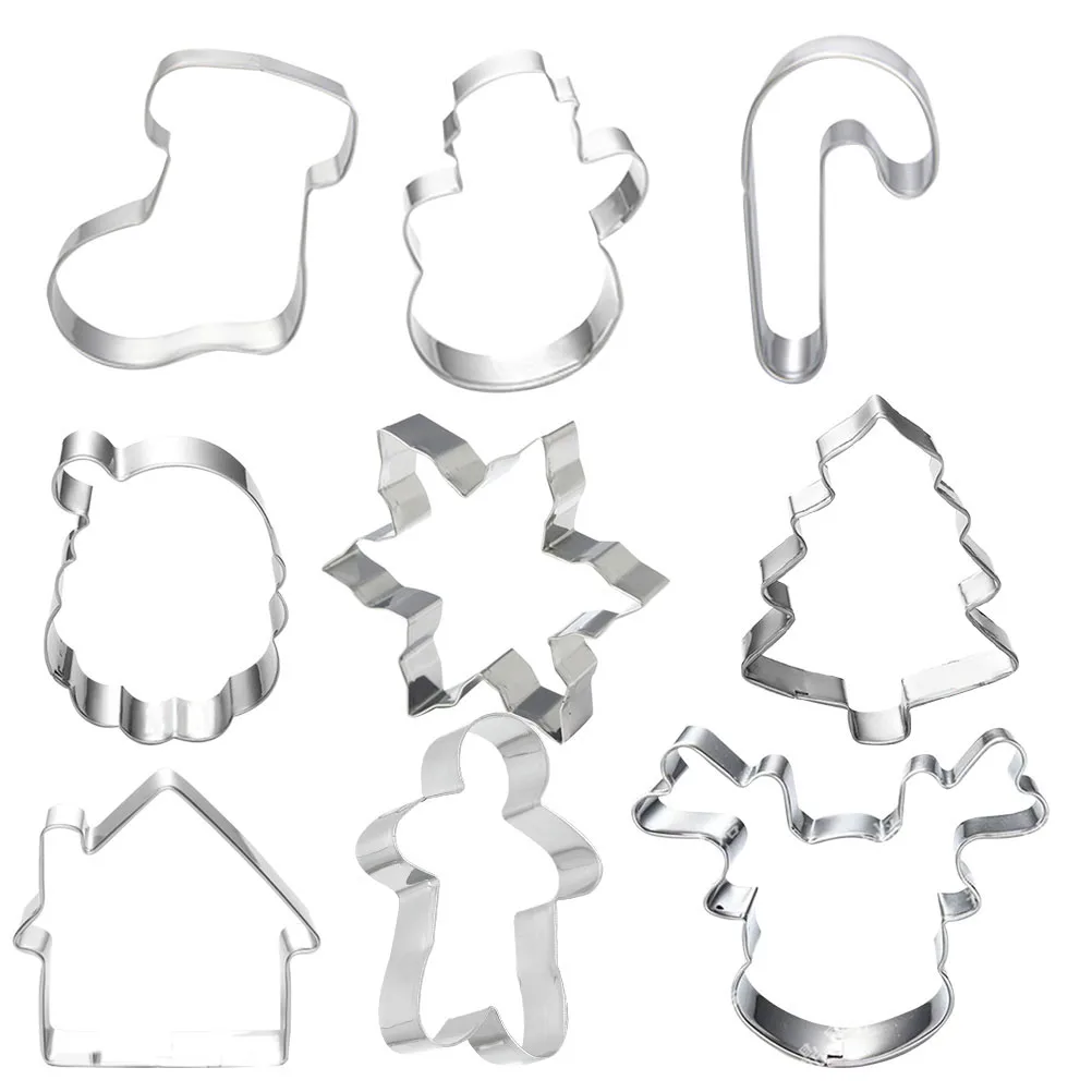 

9 Pcs Stainless Steel Cookie Mold Biscuit for Christmas Holiday DIY Cake Tool Shaped Man Easy Clean