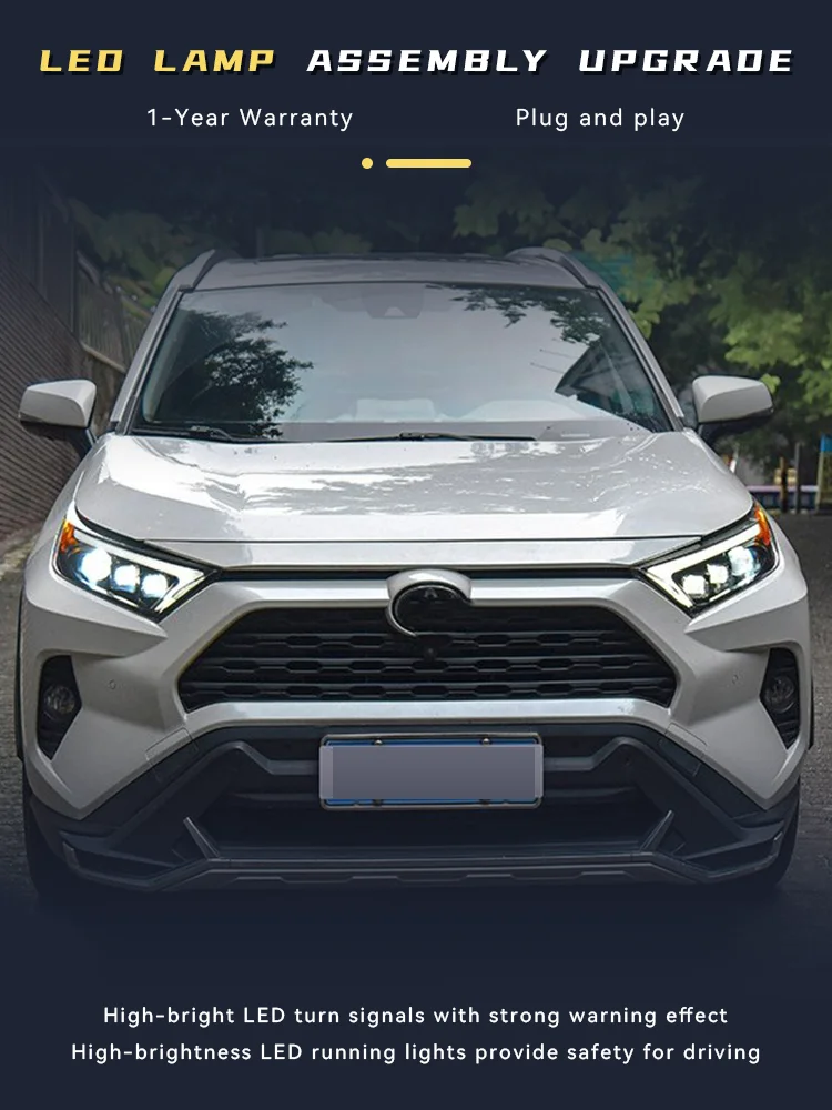 أضواء السيارة لتويوتا RAV4 2020 2021 2022 2023 كامل LED مجموعة مصابيح أمامية ترقية ثنائية البؤرة 3 عدسة DRL زينون اكسسوارات