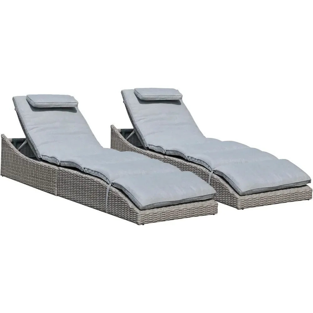 

Folding Pool Lounge Chair Set of 2 Outdoor Adjustable Chaise Lounge Chair, Fully Assembled, Patio Reclining Sun Lounger