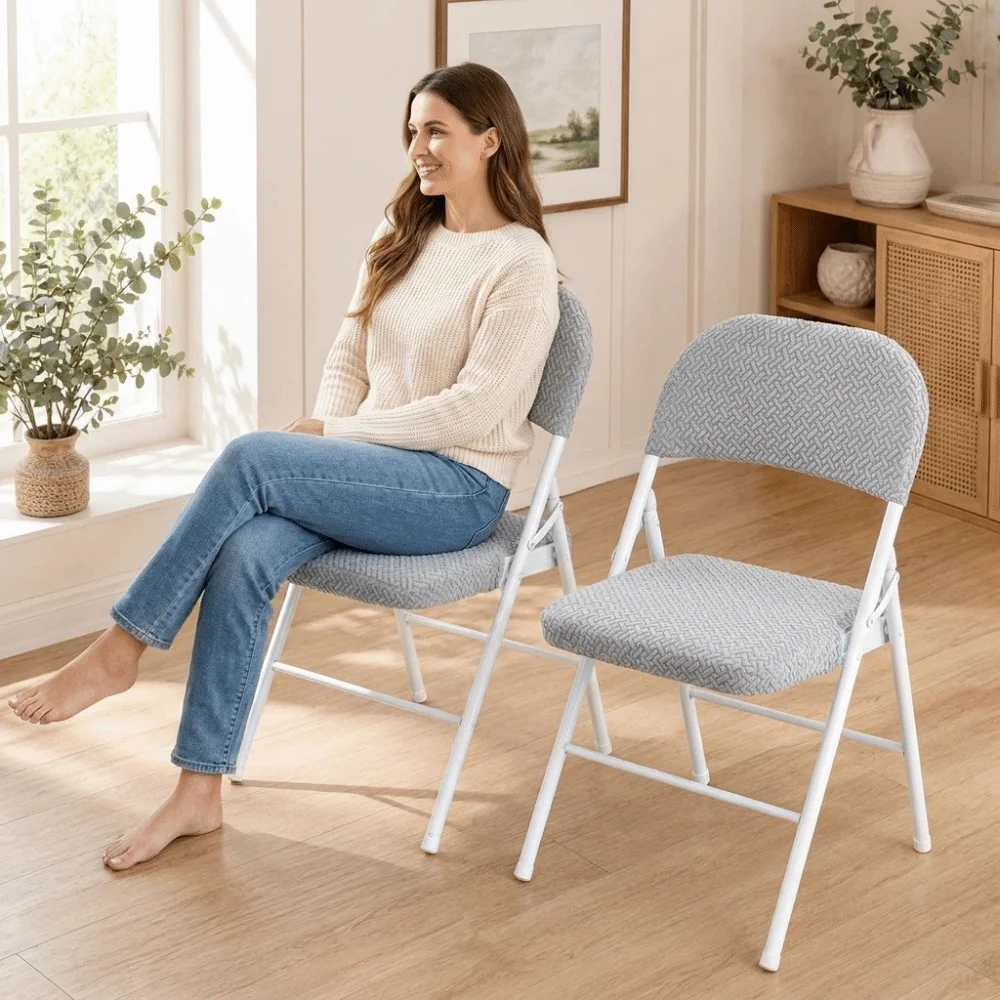 2PCS/SET Universal Elastic Folding Chair Cover Dust-proof Solid Color Stool Cover Removable Soft Chair Slipcover Restaurant