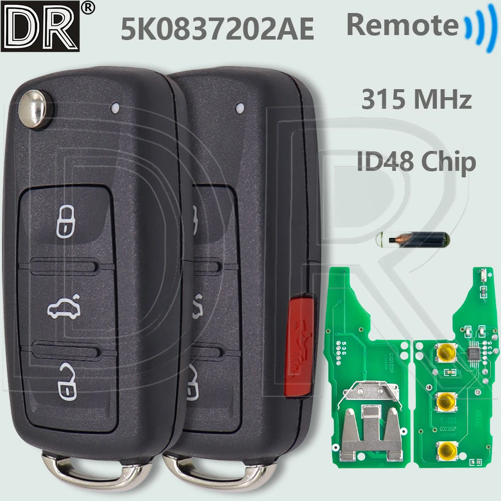 

DR 5K 0837202 AE 315 МГц ID48 чип автомобильный дистанционный ключ для VW Volkswagen Jetta Golf Touran Beetle Caddy Gti Tiguan Passat Tiguan Eos