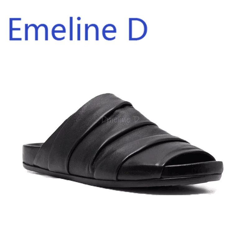 

Beach Open Toed Sandals for Men Summer New Style Fashionable and Personalized Imported Sheepskin Fold Comfortable One-Piece Drag