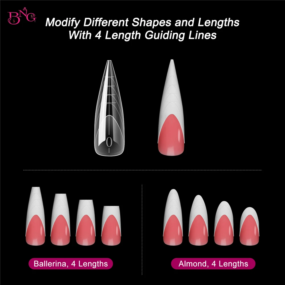 BNG French Nail Dual Forms Acrylic Poly Nail Gel UV Quick Building Moulds 15 Sizes Reusable Nail Molds for French Manicure