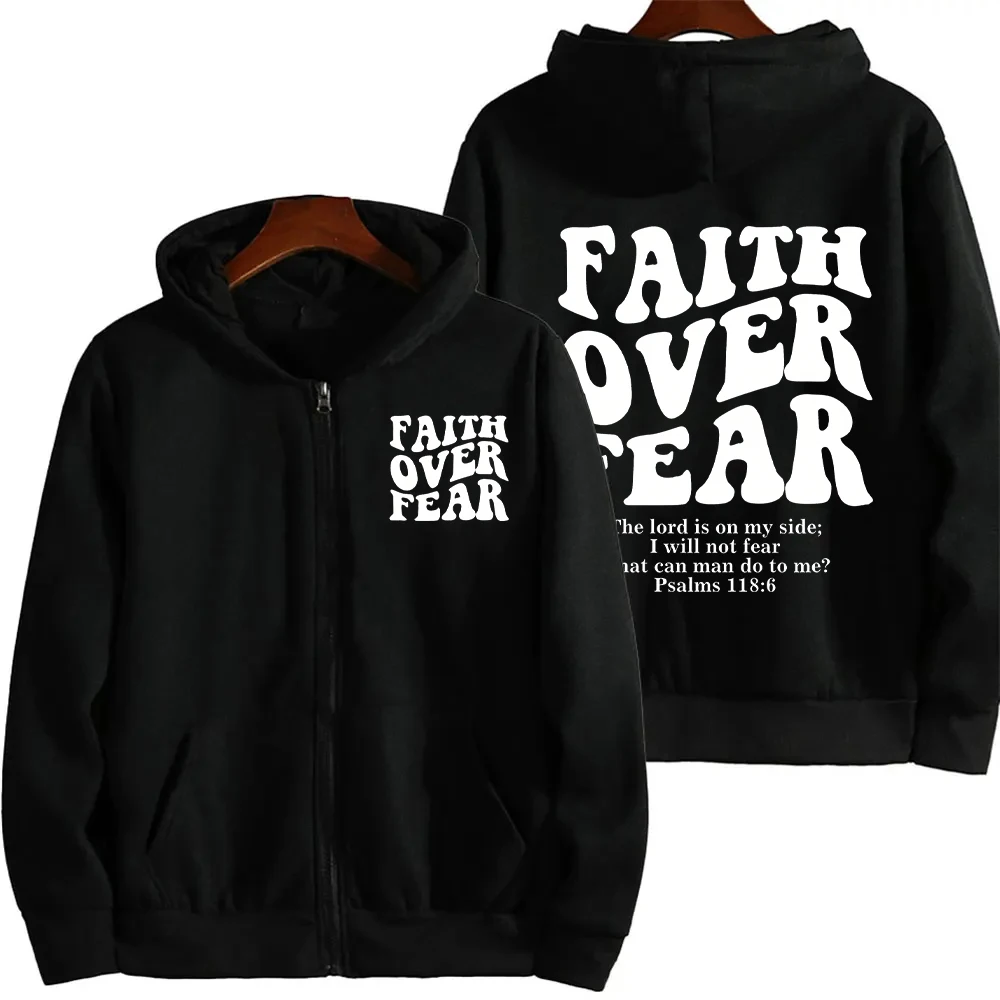 Faith Over Fear Christian Women Zip Hoodie Christian Sweatshirt Jesus Hoodie Trendy Hoodie Bible Verse Aesthetic Zip Jacket Coat