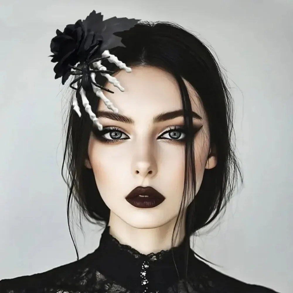 1 Stück Halloween Gothic Skeletthand Haarspange Schwarze Rose Spinnen-Haarnadel Cosplay Party Haarschmuck Horror Haaraccessoires – Detail 5