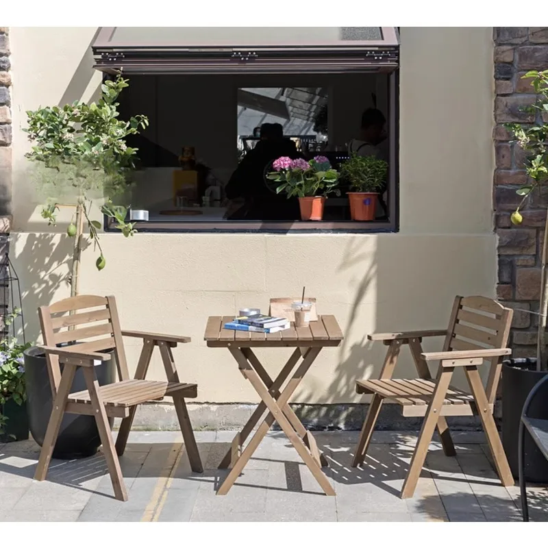 

Outdoor tables and chairs wooden camping folding balcony small tea table outdoor square courtyard coffee shop table