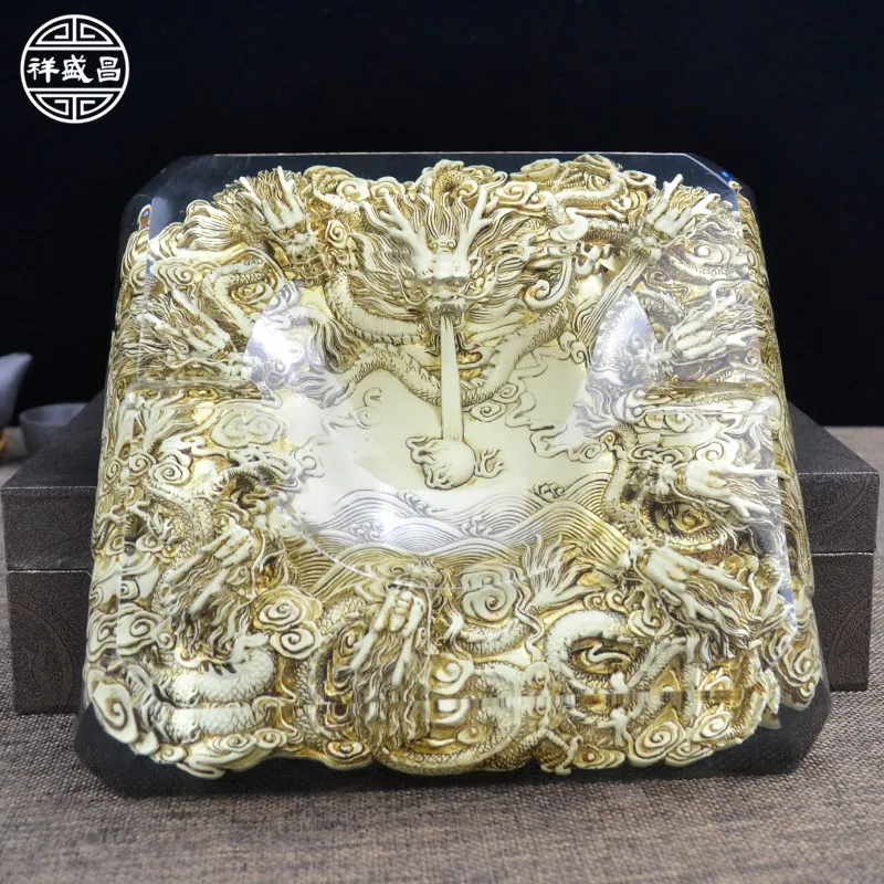 Unique- limited edition # 2020 HOME BAR Business TOP COOL-3D dragon GOOD LUCK  FENG SHUI crystal art Ashtray statue- large gift