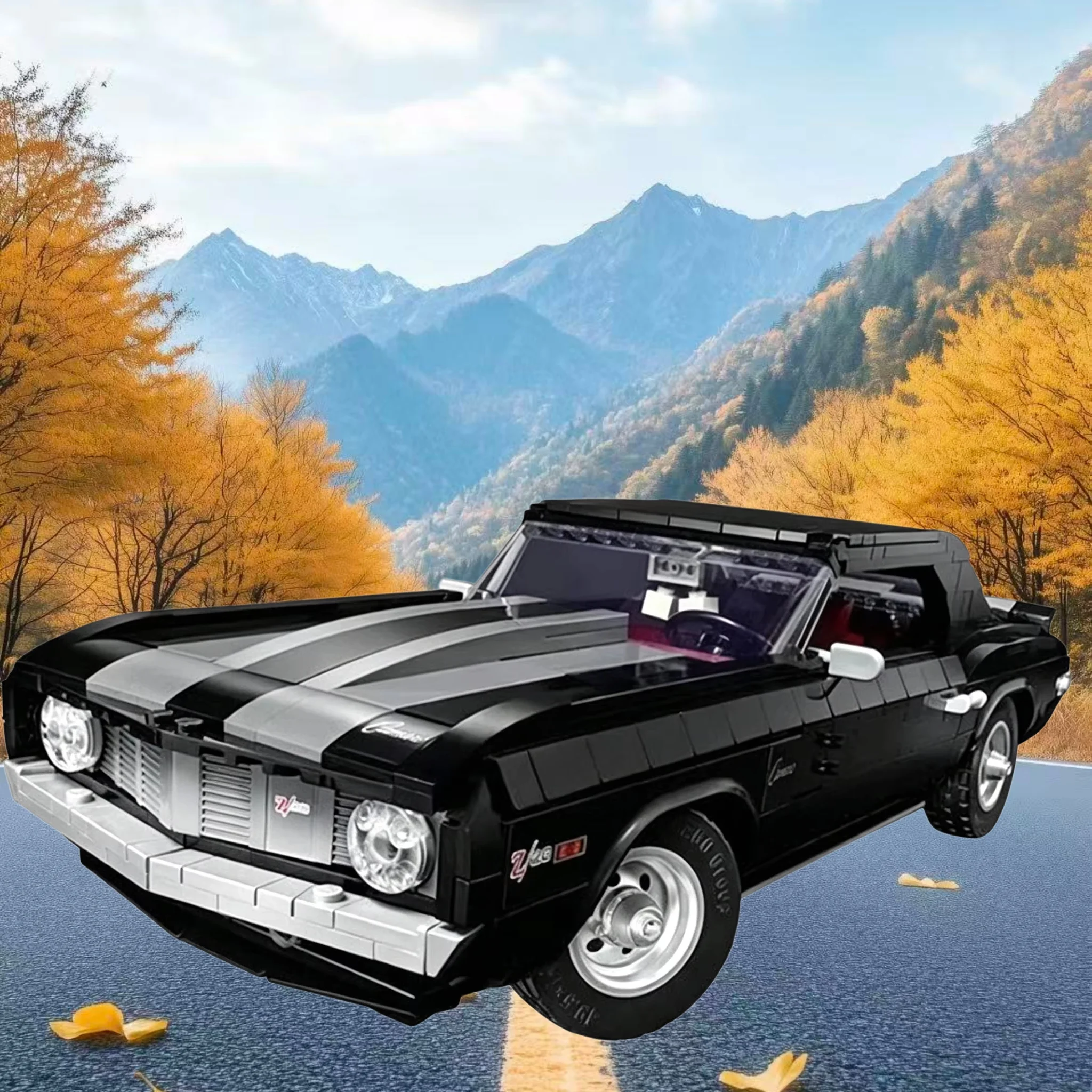 

Black retro classic car building block model creative puzzle brick desktop decoration birthday gifts for men and women
