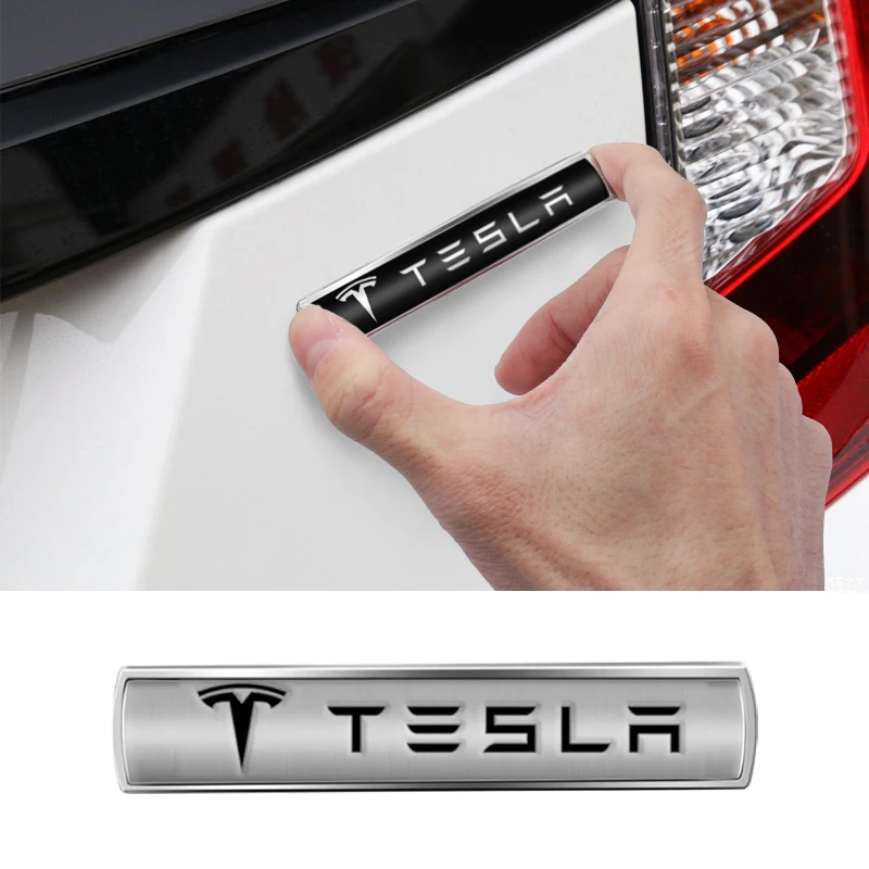 2Pcs Tesla Car Logo Badge 3D Metal Trunk Side Window Body Sticker Decals For Model 3 Model Y Model X S Auto Decorative Accessory