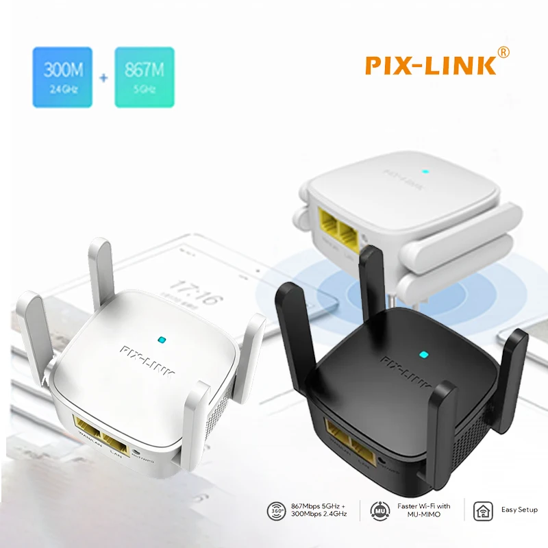 1200Mbps Dual Band WiFi Signal Booster PIX-LINK AC39 Indoor Network Expander 3 Modes Repeater / AP / Router WiFi for Dead Zone
