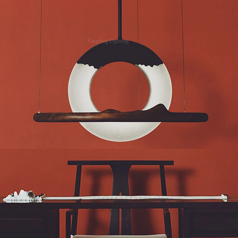 The Sun And The Moon Wooden LED Pendant Lights Indoor Hanging Lamps Living Dining Room Restaurant Tea Room Acrylic lampshade