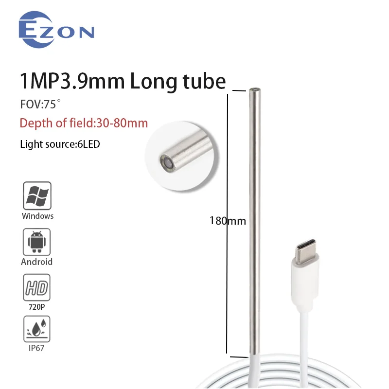 1 MP 3,9 mm FOV 75 °   industriële endoscoopcamera met lange buis voor pijpleidinginspectie 1,5 m Type-C Soft Cord endoscoopcamera