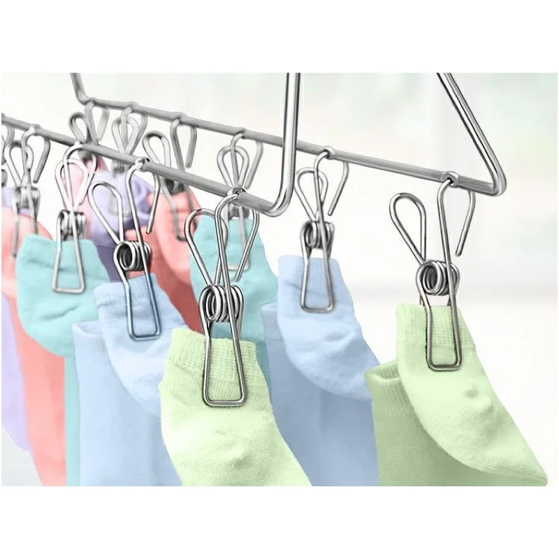 20pcs Stainless Steel Clothes Pegs Home Hanging Clips Pins Laundry Windproof Clamps Clothing Clamps Sealing Clip Cloth Organizer