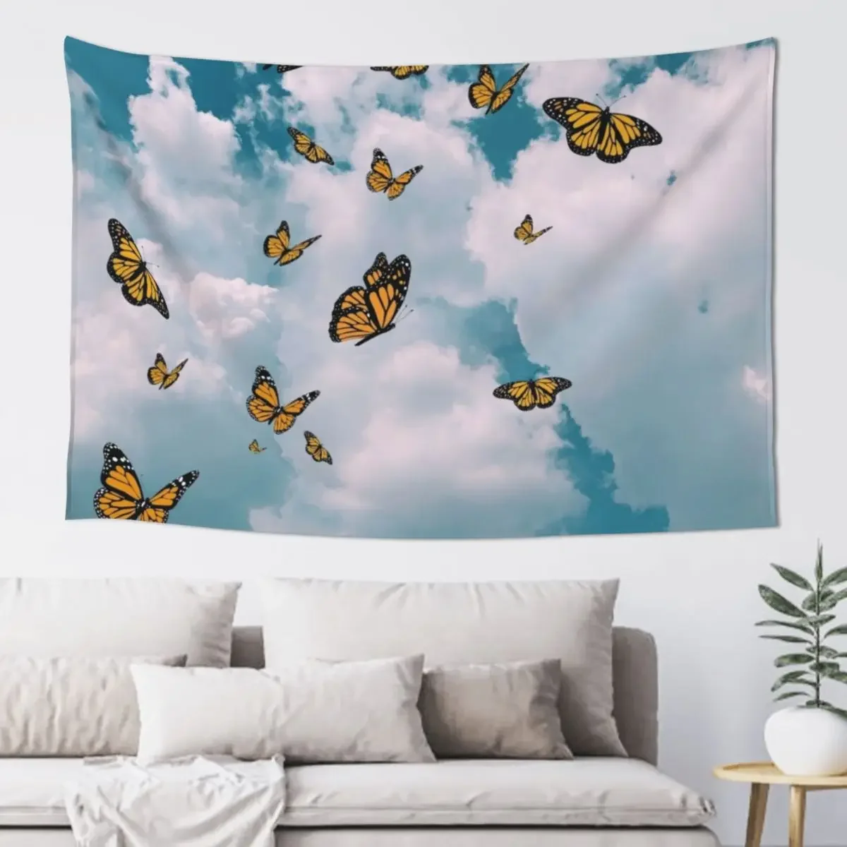 

Monarch butterflies flying in the sky (vintage)- Photography and illustration Tapestry Wall Decor Wall Decorations Tapestry