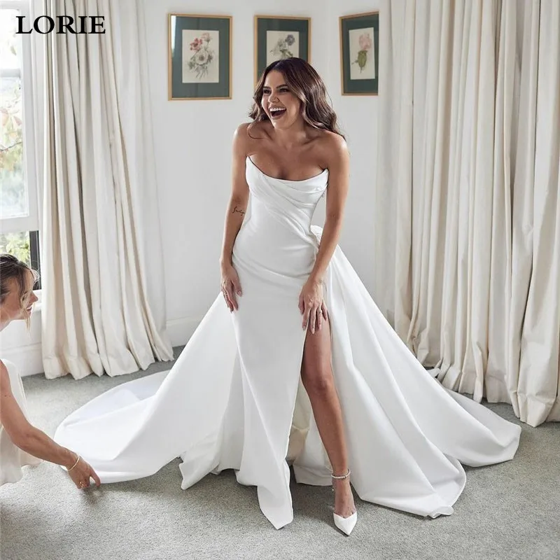 

LORIE Strapless Wedding Dress Satin A Line Side Split Bridal Dress vestidos de novia Princess Wedding Gowns 2024 Customize