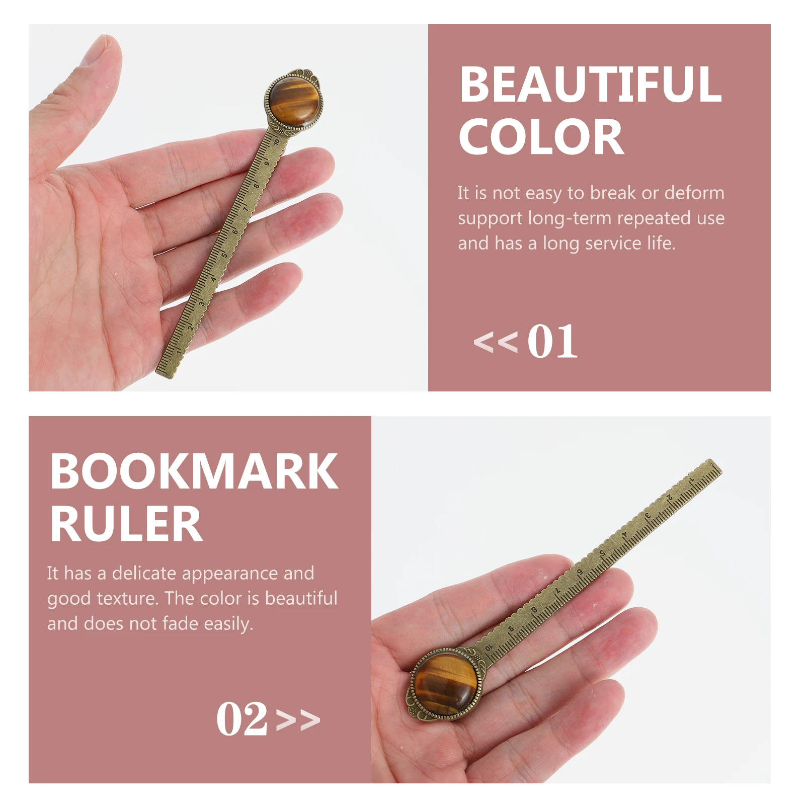 

Book Mark Ruler Half-precious Stone Bookmark Metal Bookmarks for Crafting Retro Decor