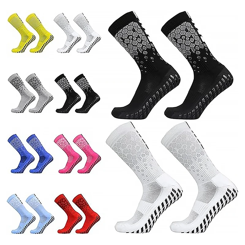 

1 Pair Non-Slip Football Socks Men Women Breathable Mesh Terry Bottom Grippers Mid Calf Silicone Anti Slip Grip Breathable