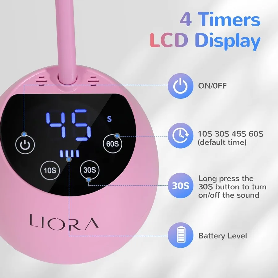LIORA UV LED Nail Lamp Gooseneck Design Cordless 24W USB Rechargeable Nail Dryer with 4 Timers and Smart Sensor Technology for