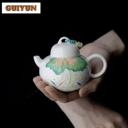 150ml Hand-painted Koi Lotus Ceramic Teapot Retro Hand Grasp Pot Tea Making Kettle with Strainer Tea Ceremony Accessories Craft