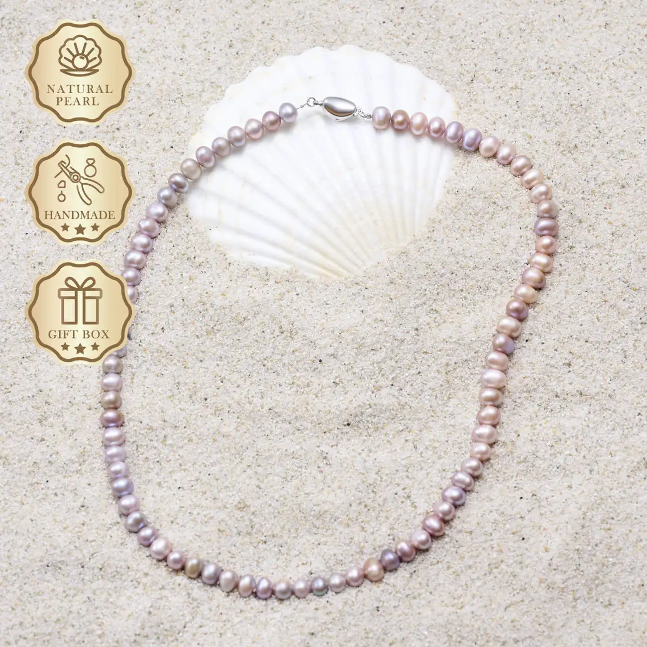 

MYSOYA Purple Freshwater Pearl Necklace 7–8mm with Silver Ingot Clasp, Gift Box, Ideal Birthday & Anniversary Gift
