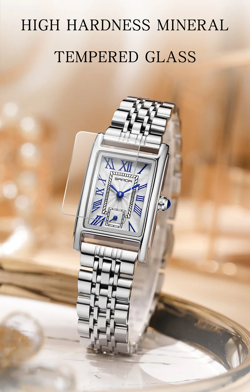 SANDA 1116 Elegante Damen-Quarzuhr, lässig, rechteckig, wasserdicht, Stahl, Lederarmband, lässige Business-Damenuhr, часы – Detail 11