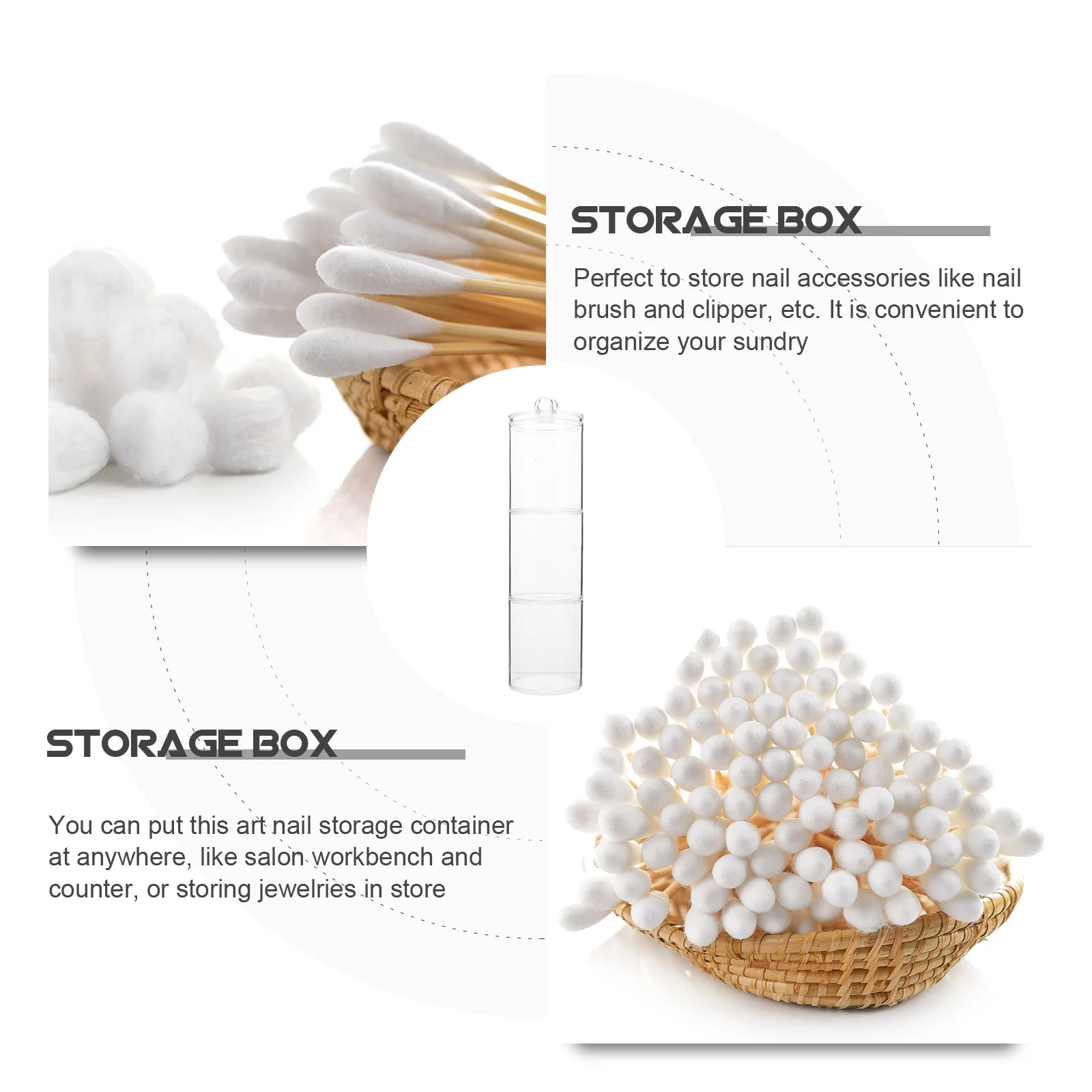 صندوق تخزين قطني مزيل المكياج بسعة كبيرة لأدوات تزيين الأظافر ومجوهرات الرموش وسادات قطنية وأحمر الشفاه والحمام #1