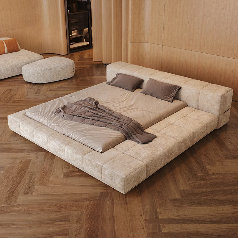 Luxury leather bed luxury senior villa master bed widened floor-to-floor square tatami bed