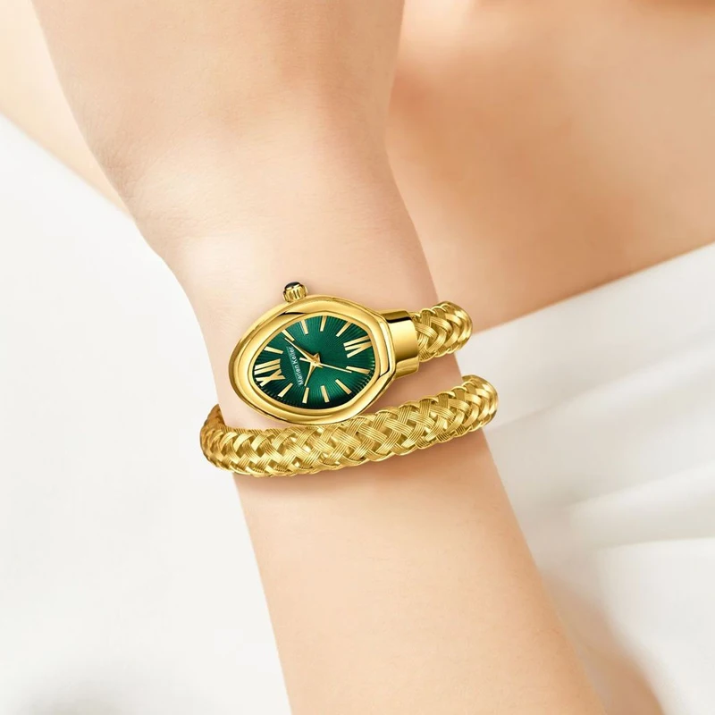 Marlen Keller Serpent Bangle Watch for Women Luxury Golden Ladies Wristwatch Retro Snake Fashion Accessories for Party / Wedding
