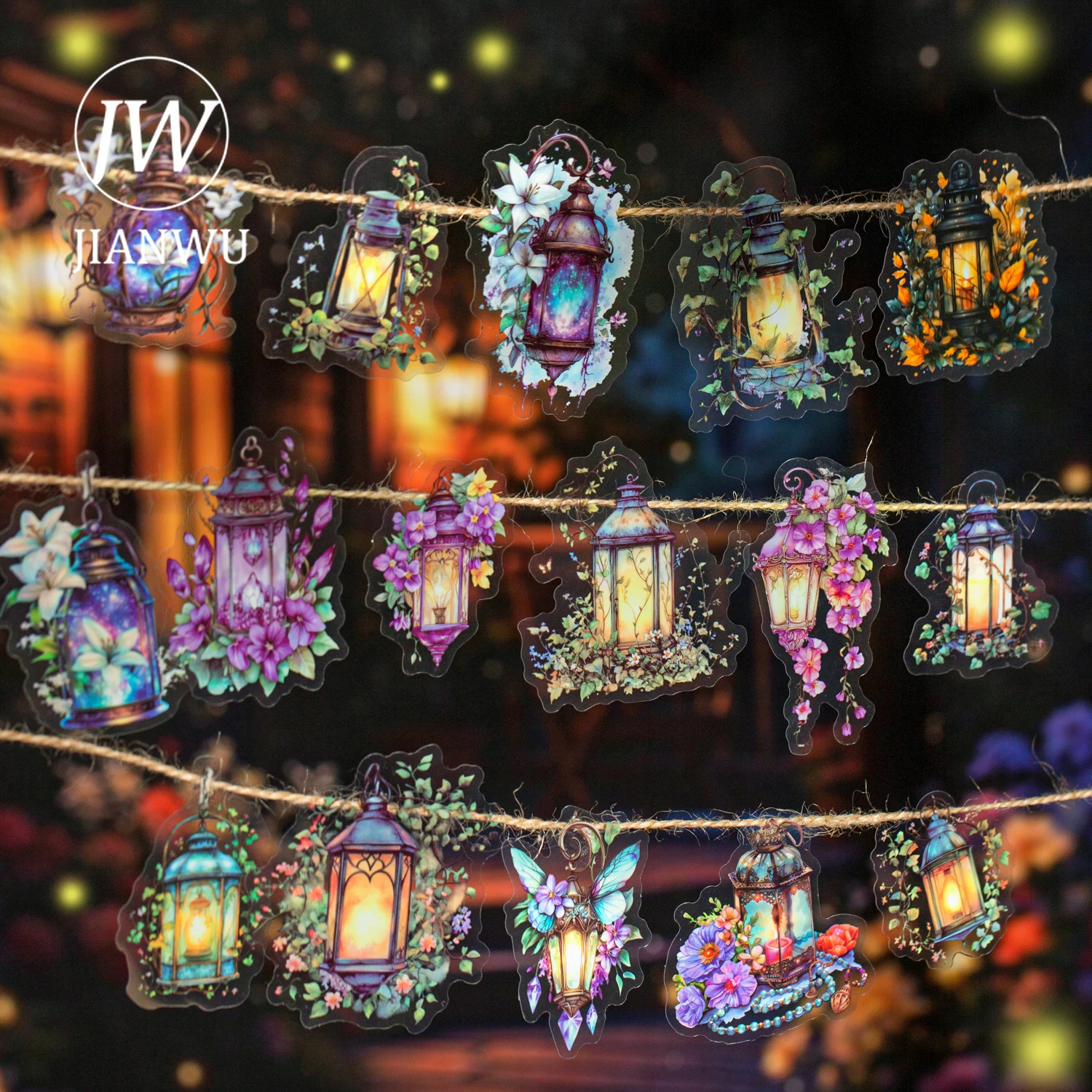 JIANWU Firefly Lamp Series Vintage Flower Light Landscape Material Collage PET Sticker Creative DIY Journal Scrapbook Stationery