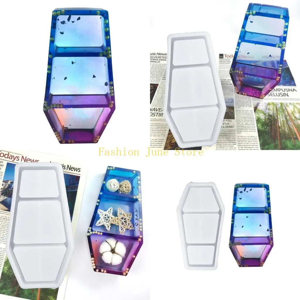 N5KA Halloween Coffin Box UV Crystal Epoxy Mold Casket Jewelry Holder Silicone Mould