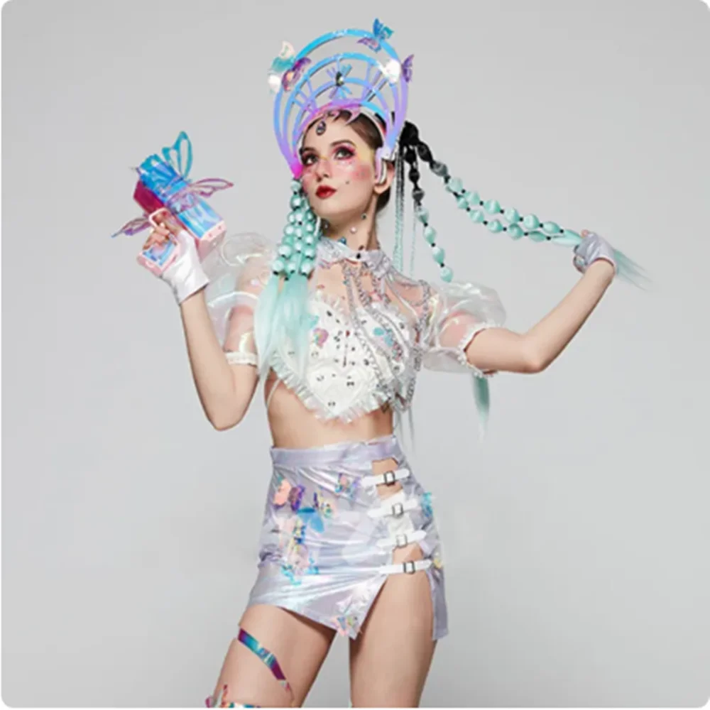 فراشة جوجو ملابس رقص المغني راقصة أداء الملابس الهذيان الزي Dj Ds كلوبوير سحب الملكة ارتداء الجاز Dancewear yj120