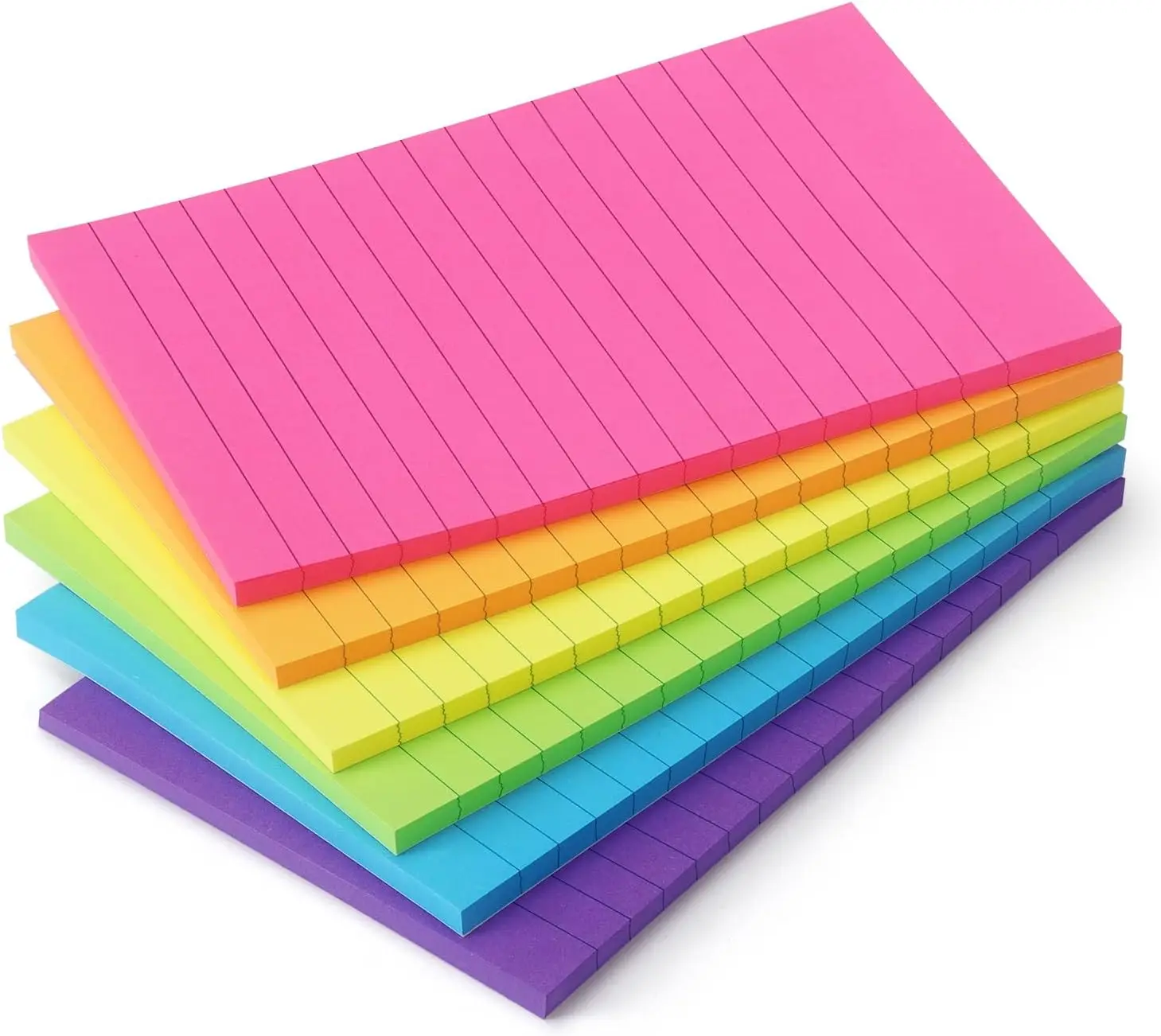 6 Stück bunte linierte Haftnotizen 10x15cm, große Größe, dickes Papier, kein Durchbluten, selbstklebende Notizblöcke, Schulbedarf