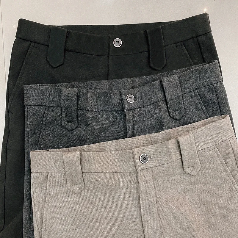 2023 Autumn Winter Woolen Suit Pant High Quality Men Business Slim Dress Pants Streetwear Formal Fashion Social Casual Trousers