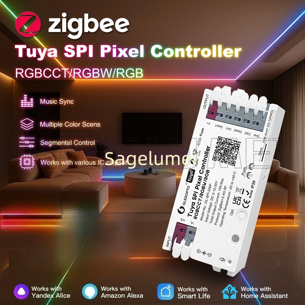 NEW ZigBee GL-SPI-206P SPI Pixel LED Strip Light Controller Smart Life APP Control Dynamic Static Mode Music For RGBCCTIC RGBIC