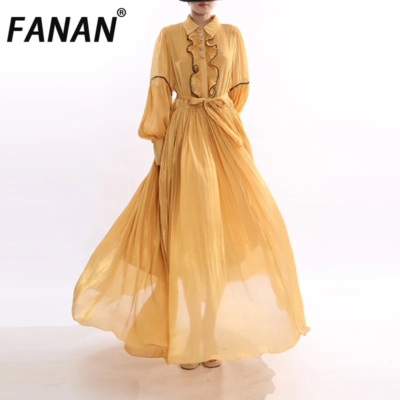 

Элегантное длинное платье FANAN с оборками, отложным воротником, присборенной талией и длинными рукавами во французском стиле, весна 2026, новинка